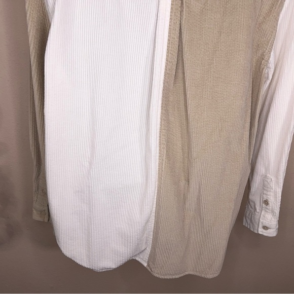 Small American Eagle Outfitters Colorblock Corduroy Button Up Top Beige White - Picture 10 of 15